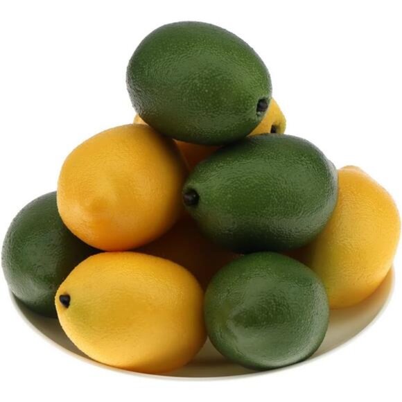 12pcs Yellow &Green Artificial Lifelike Simulation Lemon Fake Fruit Home Kitchen - Picture 2 of 7